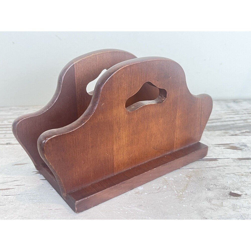 Vintage MCM Wooden Napkin Holder / Mail Letter Organizer / Country Home 7.5”